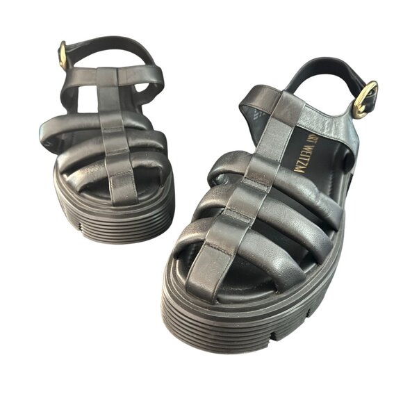 Stuart Weitzman Nolita Fisherman Black Leather Sandals Women's, Size 8.5B NWOB - Picture 1 of 10